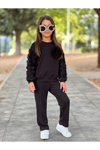 ALPİDS Rose Detail Girls Top and Bottom Tracksuit Set