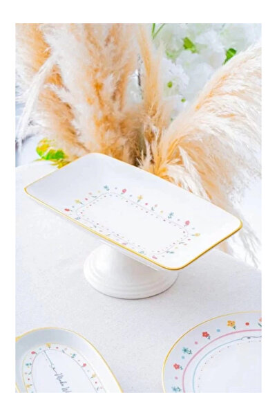 ACAR Hca7731 Livaldi Floral Patterned Porcelain Gold-White Footed Chocolate Serving Plate