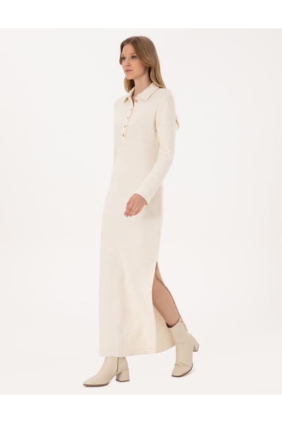 Pierre Cardin Ekru Slim Fit Polo Yaka Örme Elbise 50315269-VR019