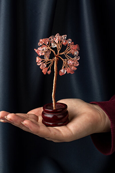 Uçar Doğaltaş Gül Kuvars Taşı El Yapımı Doğal Taş Dekoratif Ağaç