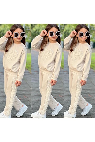 ALPİDS Stone Heart Detail Rose Detail Girl's Set