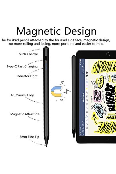 Generic قلم MuSylonz Active Stylus - طرف مغناطيسي 1.5 مم، USB-C قابل لإعادة الشحن لأجهزة iPad/iPhone/Android