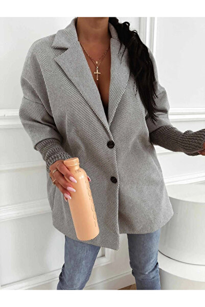 UniqueStore.ro Gray oversized coat with double collar and knitted sleeves