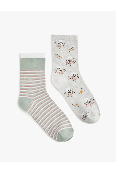 Koton Floral Striped 2-Piece Sock Set