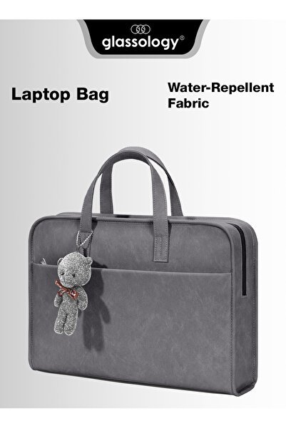 Glassology حقيبة كمبيوتر محمول رمادية من الجلد الصناعي مقاس 15-16 بوصة - أنيقة ومتينة