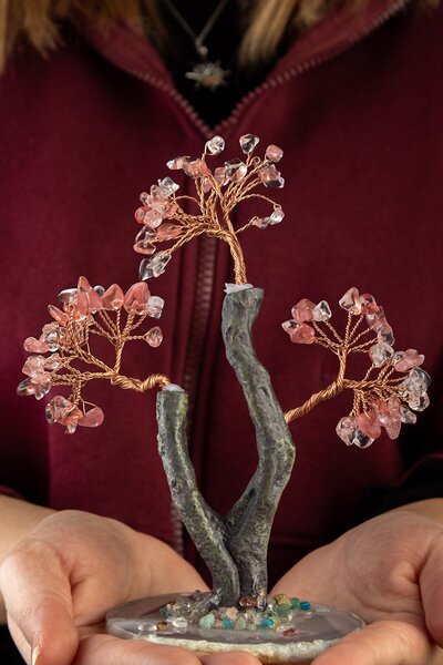 Uçar Doğaltaş Gül Kuvars Taşı El Yapımı Doğal Taş Dekoratif Ağaç