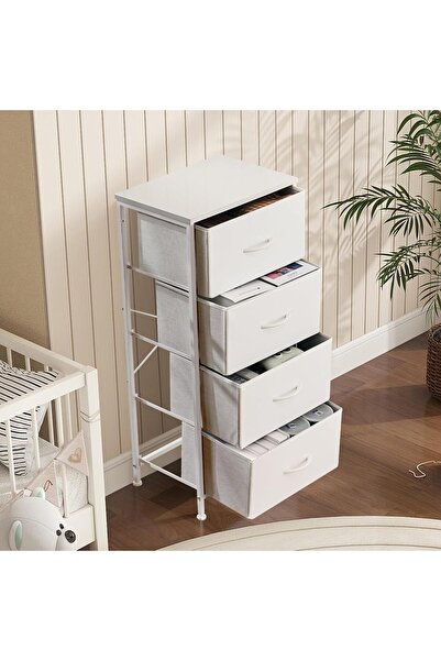 Gogoya 4-Drawer Fabric Storage Tower Dresser - Steel Frame, Wooden Top (White)