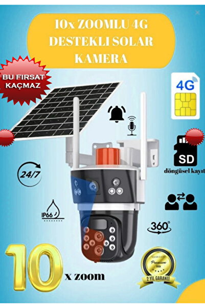 LinaS 10x Zoom-4G Sim Kartlı-Solar güneş Enerjili-Full HD Çift Kameralı Akıll...