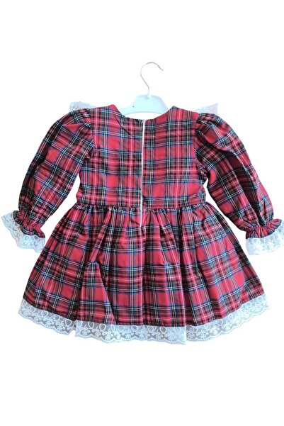 TOGY BABY VE KIDS WEAR Laura Baby Ekoseli ve Fiyonklu Kız Bebek /Çocuk Özel Gün/Doğum Günü /Party Elbise