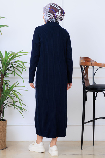 benguen Corded Fabric Knitwear Dress K3005 Navy Blue