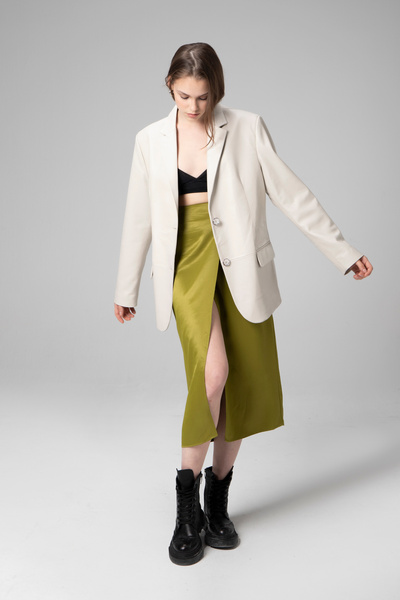 Dericlub Bloom Women's Oversized Button Genuine Leather Blazer Jacket