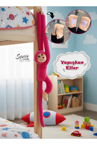 SENİSSTORE Peluş Maymun Elleri Yapışan Oyun Ve Uyku Arkadaşı Peluş Maymun Oyu...