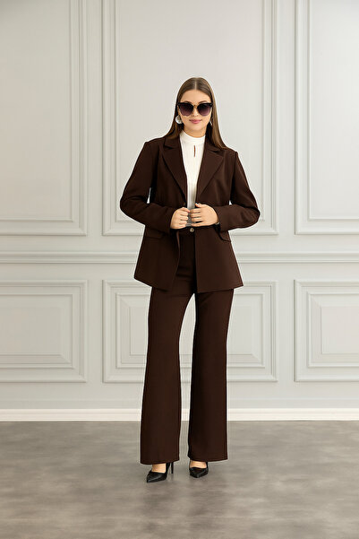 Abay Astarlı Saten Detaylı Blazer Ceket Pantolon Takım