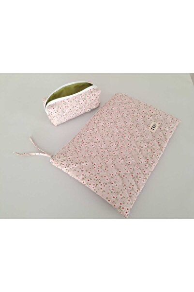 TALL WAY Crisp Pink Floral Laptop-Pencil Case Set (13-14 Inch)