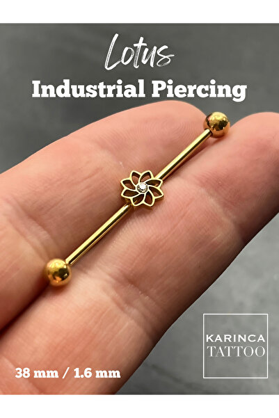 Karınca Piercing Lotus Taşlı Altın Rengi Gold Industrial Piercing Çiçek Köprü...
