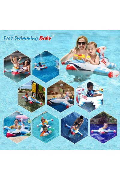 MACVI ® Inflatable Swim Ring for Kids, plane design with horn, multicolor, 1-4 yrs, durable material