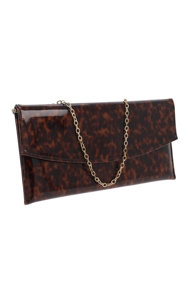 Magazinul de genti Plic de ocazie din piele lacuita, Maro leopard
