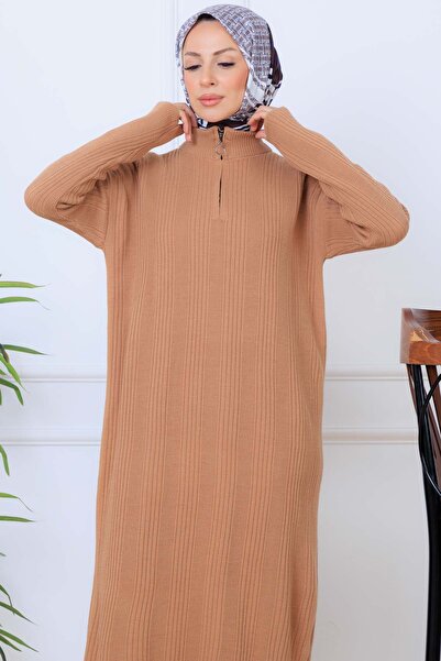 benguen Corded Fabric Knitwear Dress K3005 Mink