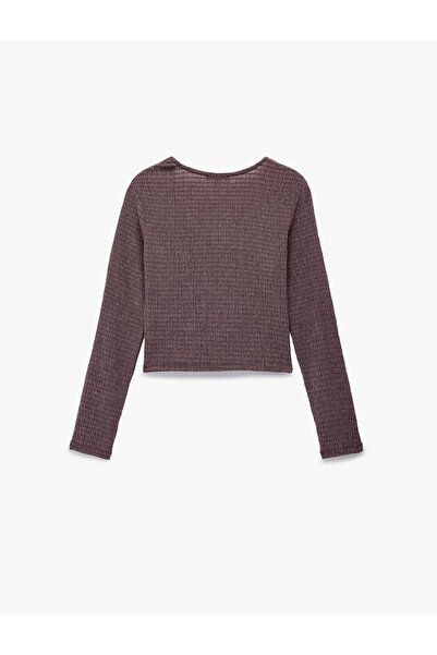 Koton Bürümcük Fabric Slim Fit Long Sleeve V-Neck Buttoned Blouse