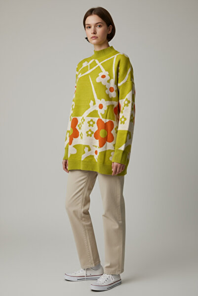 NEWCO Pulover tricotat cu textura moale, cu tematică florală, mărime standard...