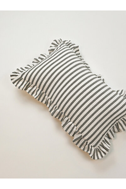 Galia Tasarım Κάλυμμα μαξιλαριού με ριγέ βολάν Bohemian - Γκρι