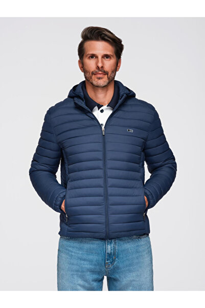 OMBRE Klasická pánská prošívaná bunda s možností sbalení - tmavě modrá v1 OM-JALP-0295