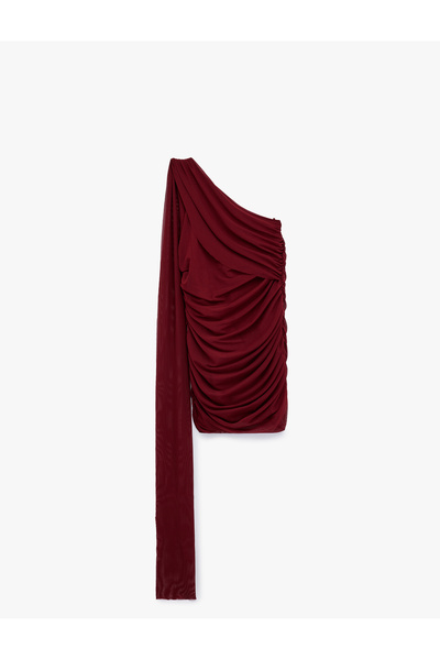 Koton Tek Omuz Drapeli Kolsuz Bodycon Mini Elbise