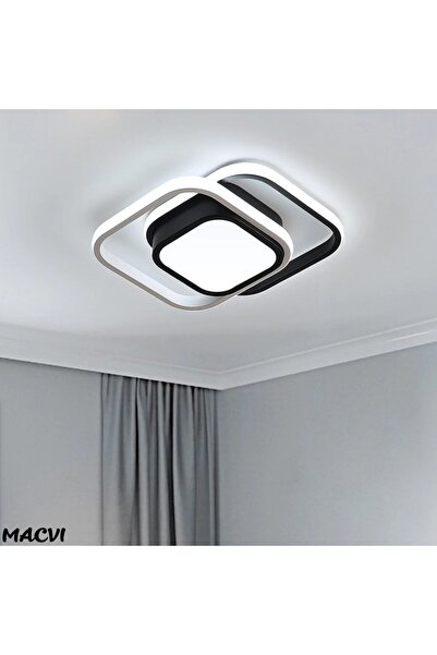 MACVI ® Lampă de tavan rotundă cu LED, 32W, 3600lm, 6500K, aluminiu, IP20, modernă alb-negru, 27×22cm