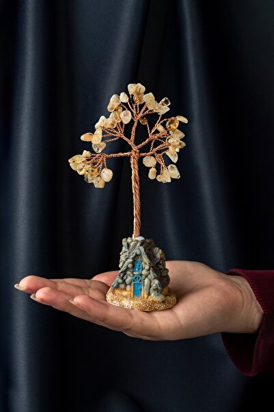 Uçar Doğaltaş Sitrin Taşı El Yapımı Doğal Taş Dekoratif Ağaç