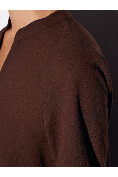 Dilvin 50530 V Yaka Düğmeli Bluz-Kahve