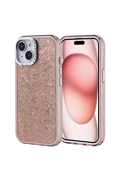 zore غطاء حماية لهاتف آيفون 15 بتصميم حجري - ذهبي