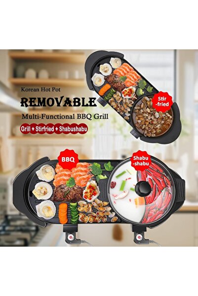 EXRP Hot Pot with Grill - Electric 2-in-1 Shabu Shabu & Korean BBQ, 2200W, Removable Hotpot