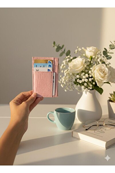 mirakuş Pink Crocodile Pattern Card Holder Wallet