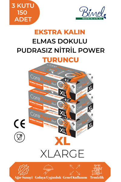 COREFOOD قفازات فحص النتريل البرتقالية خالية من البودرة مقاس XL - عبوة من 3 ق...