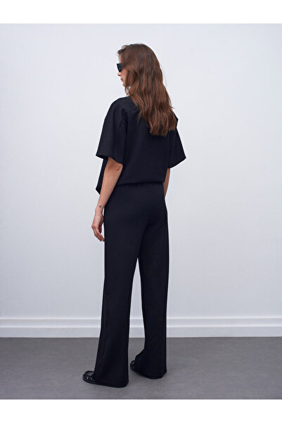 Dilvin 71925 Beli Lastikli Bol Pantolon-Siyah