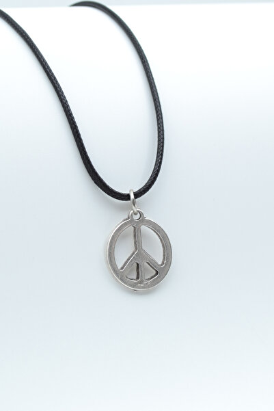 ıdr Minimal Barış Sembolü Gümüş Kaplama Deri İp Kolye
