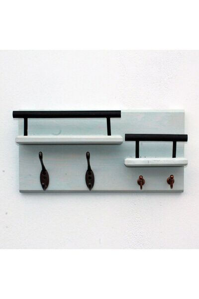 HOMS Wooden coat rack with 4 hooks and 2 shelves 1002 40 x 20 cm, navy green