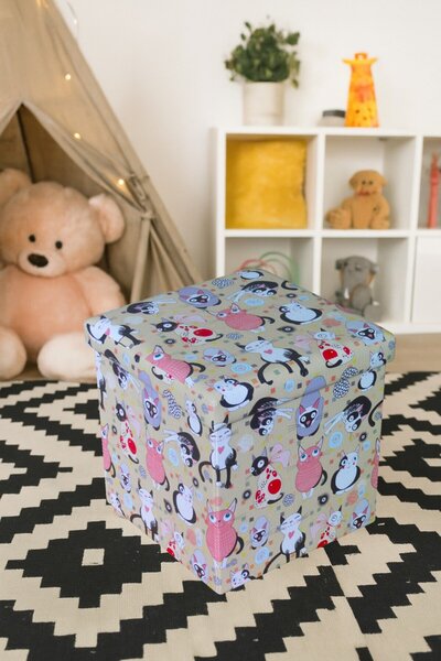 UnicSpot Cat Stool/Storage Box, multicolor, 38 x 38 x 37.5 cm