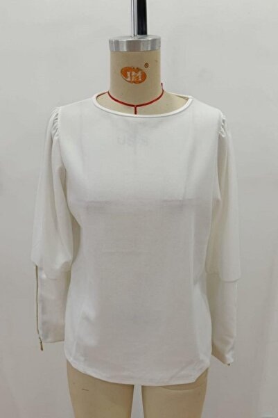 Mossta Εισαγόμενη μπλούζα κρεπ με λεπτομέρεια με φερμουάρ - Λευκό