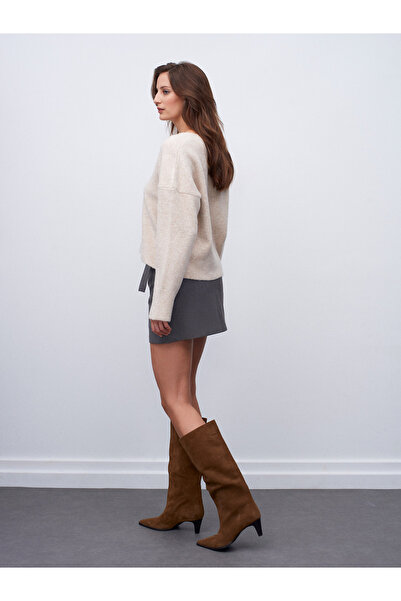Dilvin 10645 V-Neck Wool Blend Knitwear Sweater-A.Beige Mel.