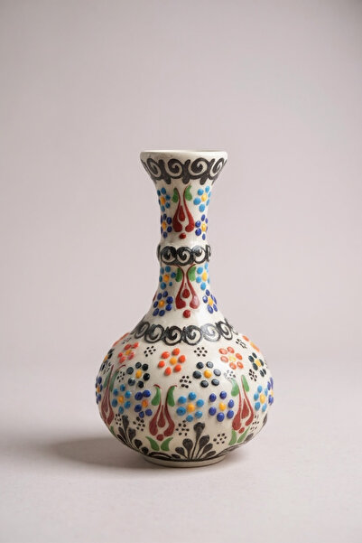 STORESZA El Yapımı Dantel İşçiliği 15Cm Çiçek Motifli Gözyaşı Çini Vazo