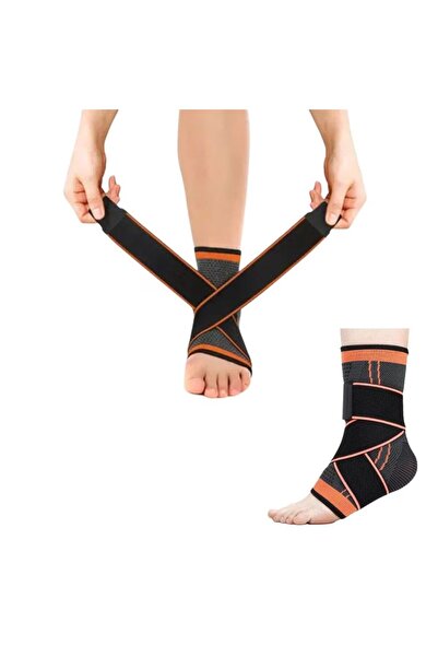 NextFarma Elastic Ankle Brace, Protective Orthosis, Elastic Fixing Straps, Black / Orange, Nextfarma®