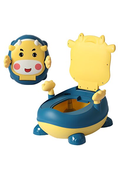 MACVI ® kids potty, soft cow design, anti-splash, 6m-3y, blue/yellow.