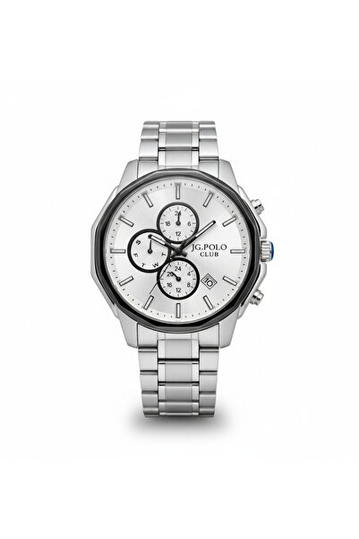 JG. Polo Club Men's Wristwatch Silver Color, White Dial - Stylish Metal Band,...