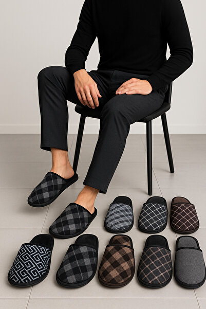 ALB TERLİK AYAKKABI SAN. TİC. LTD. ŞTİ. Men's 4-Piece Winter House Slipper Set - Non-Slip Sole, Warm and Comfortable, Dowry Slippers, Groom Slippers