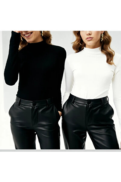 oshebu Дамски 2-компонентен боди с дълги ръкави в черно и бяло с детайли по пръстите