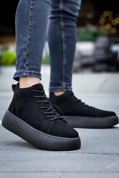 Dark Heel Erkek Siyah Günlük Süet Bot Yüksek Taban Rahat Şık Hafif Suya Dayan...