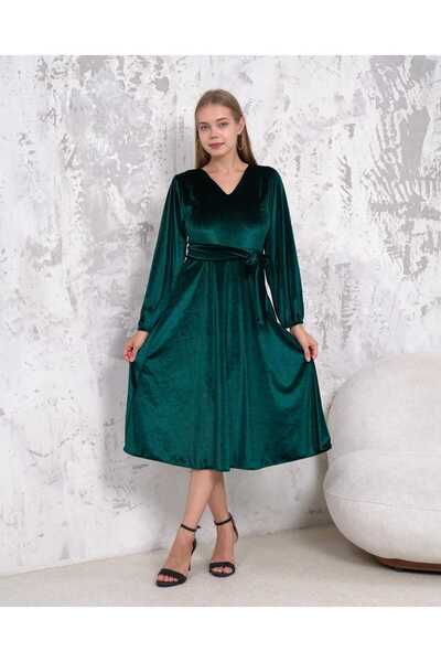 CİXAPLE Μίντι βελούδινο φόρεμα με λαιμόκοψη