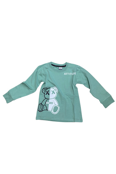 OEM Children's long-sleeved blouse with teddy bear print – mint green