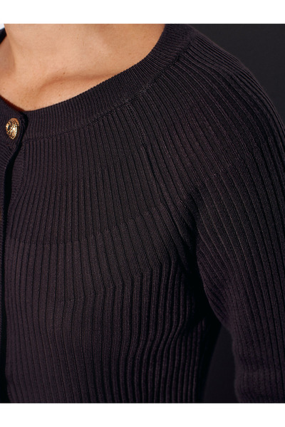 Dilvin 60246 Ισπανικό πλεκτό πουλόβερ ζακέτα-Σκούρο καφέ